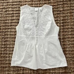 Emma James Eyelet Babydoll Tank Top White Cotton Boho Cottagecore Coastal Size 6